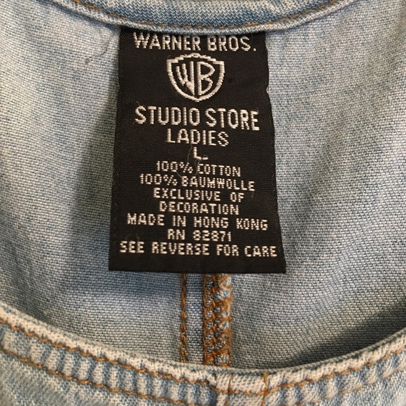 Vintage Looney Tunes Denim Overalls Style Dress with Rivet Buttons Ladies Large - Picture 5 of 11